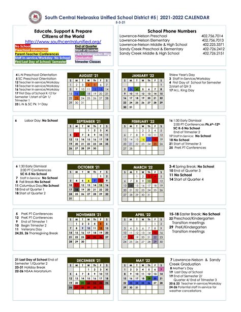 Susd Calendar 21 22